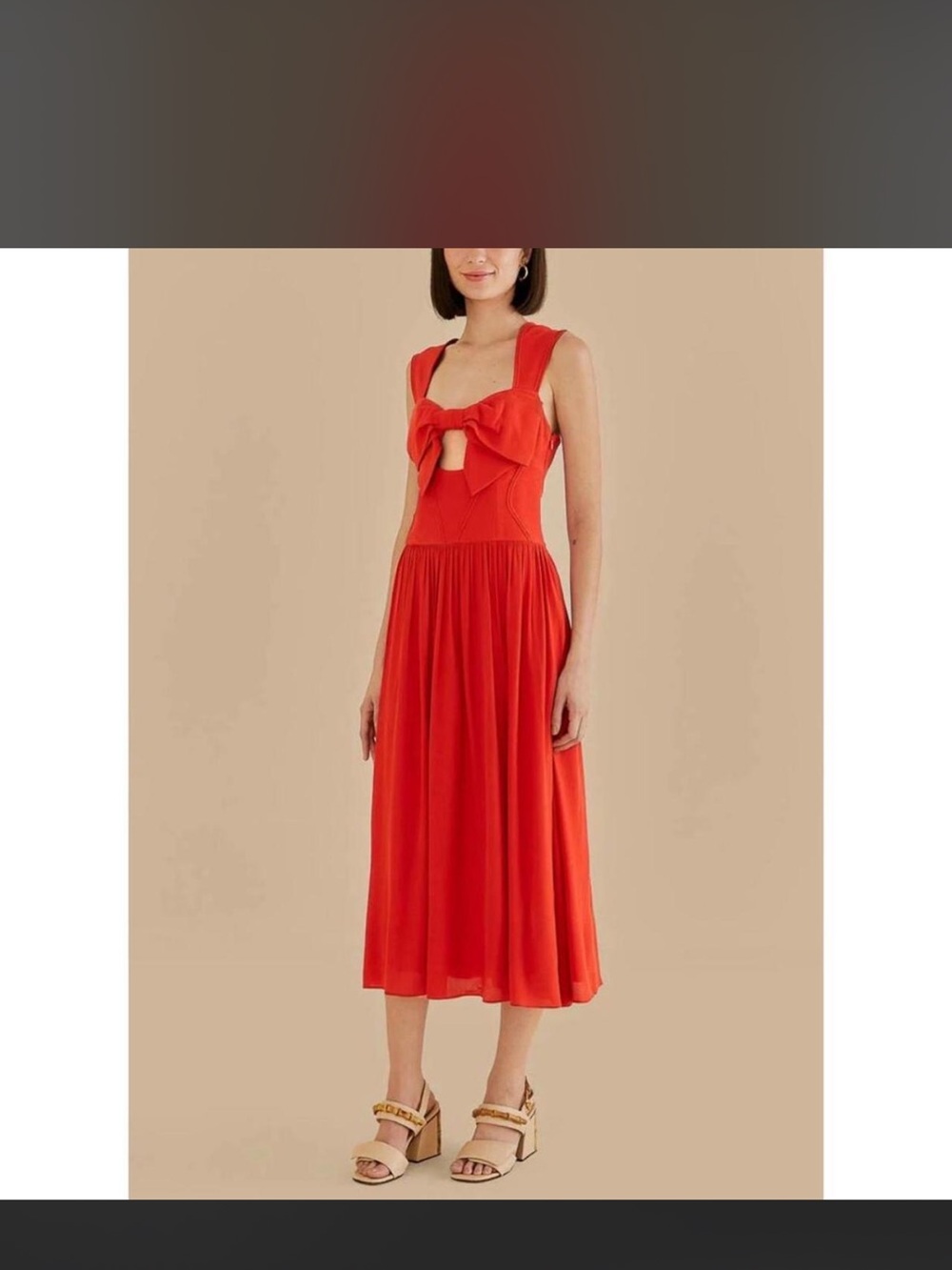 FARM Rio Red Bow-Front Midi Dress